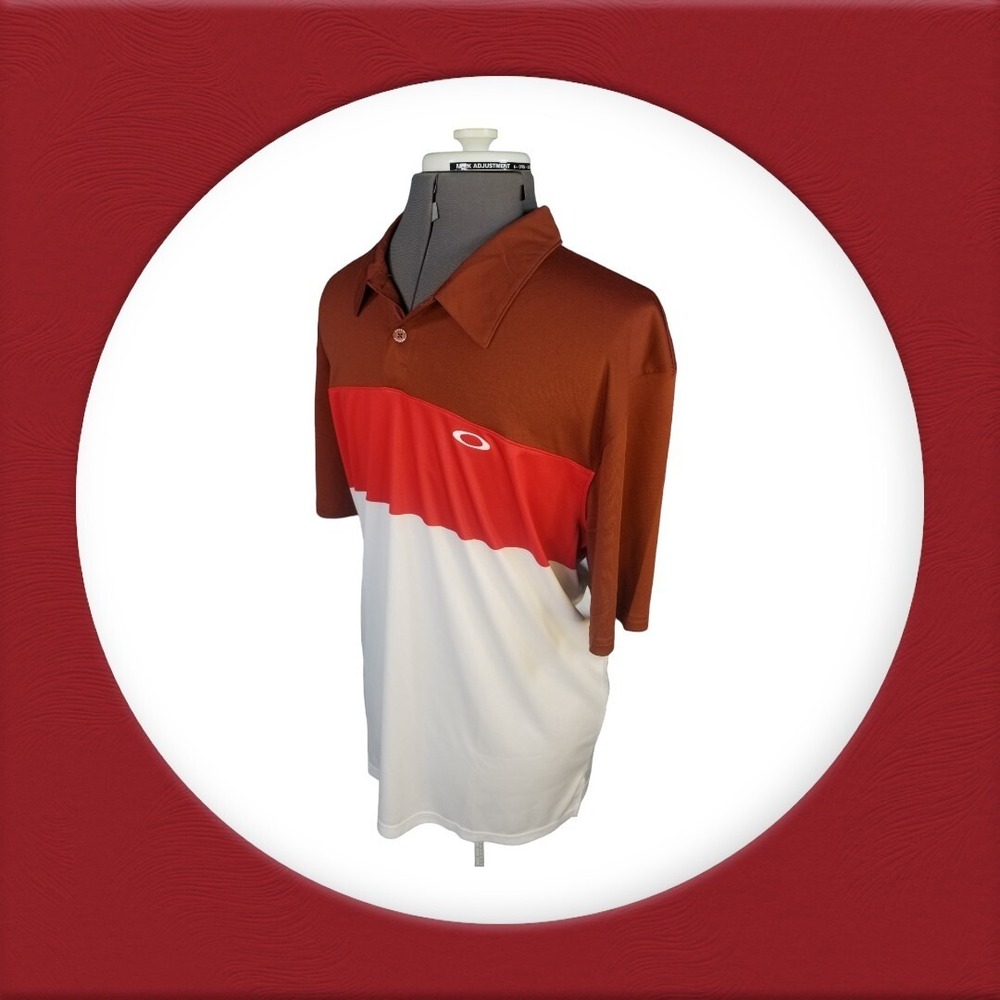 Oakley Red Horizon Polo 1/4 Button Short Sleeve Polo Ohydrolix Moisture XL Men - Picture 4 of 9